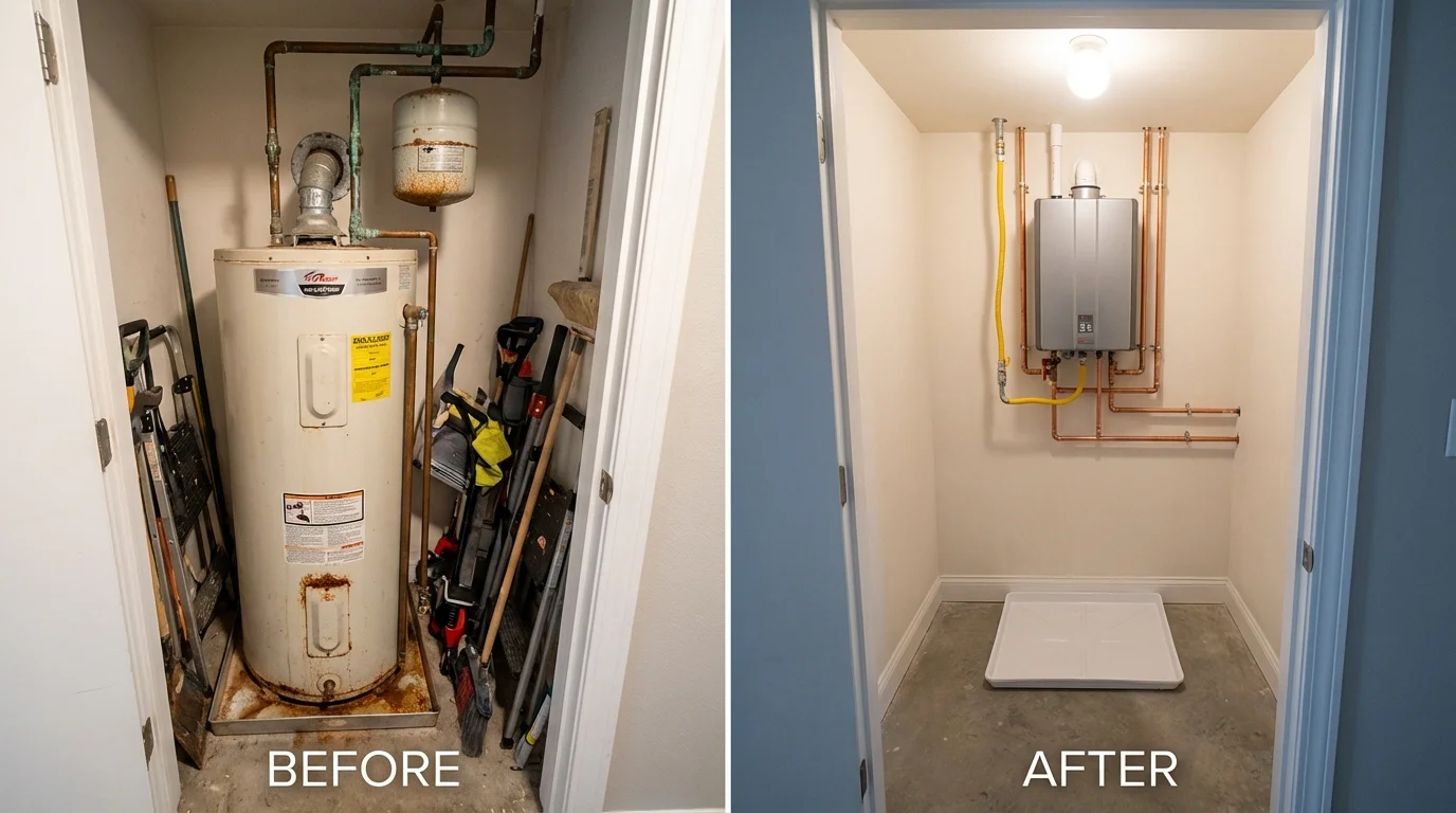 Tank water heater versus wall-mounted tankless unit comparison for Cortland, OH homeowners